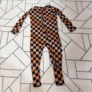 Bums & Roses 3-6 Month Bamboo Pajama Black  Orange Unisex‎ Checkers Grip Footies